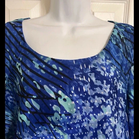ALEX EVENINGS PLUS SIZE 2X BLUE CHIFFON RUFFLE TIERED ASYMMETRIC BLOUSE TOP - Picture 3 of 12